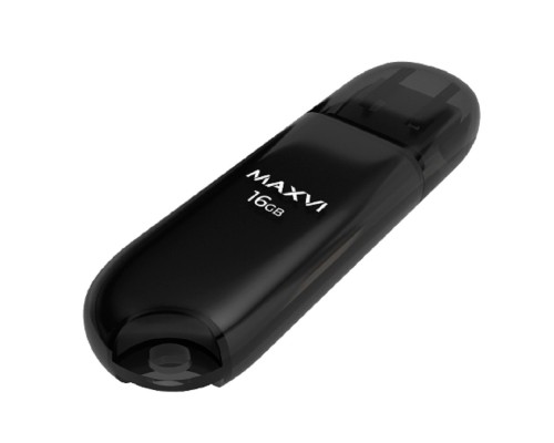 [носитель информации] Maxvi USB Drive 16GB P1 black, монолит с колпачком, ABS пластик, USB 2.0