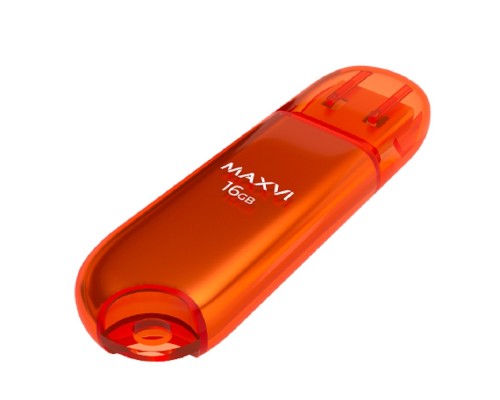 [носитель информации] Maxvi USB Drive 16GB P1 orange, монолит с колпачком, ABS пластик, USB 2.0