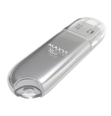 Maxvi USB Drive 16GB P1 silver, монолит с колпачком, ABS пластик, USB 2.0