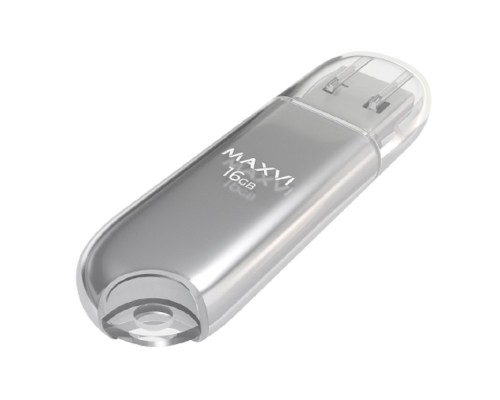 [носитель информации] Maxvi USB Drive 16GB P1 silver, монолит с колпачком, ABS пластик, USB 2.0