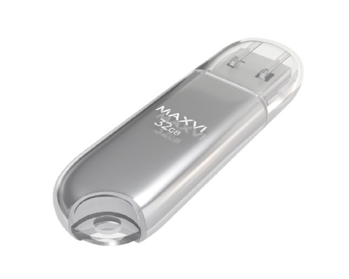 [носитель информации] Maxvi USB Drive 32GB P1 silver, монолит с колпачком, ABS пластик, USB 2.0