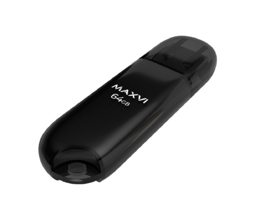 [носитель информации] Maxvi USB Drive 64GB P1 black, монолит с колпачком, ABS пластик, USB 2.0