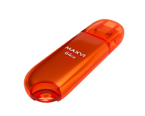 [носитель информации] Maxvi USB Drive 64GB P1 orange, монолит с колпачком, ABS пластик, USB 2.0