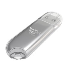 Maxvi USB Drive 64GB P1 silver, монолит с колпачком, ABS пластик, USB 2.0