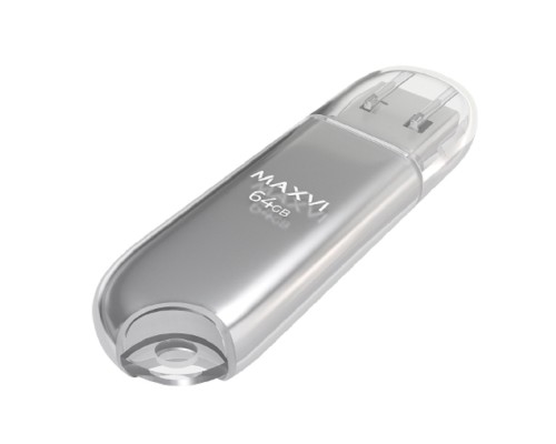 [носитель информации] Maxvi USB Drive 64GB P1 silver, монолит с колпачком, ABS пластик, USB 2.0