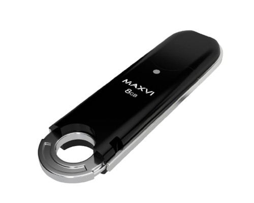 [носитель информации] Maxvi USB Drive 8GB P2 black, монолит с колпачком, ABS пластик, USB 2.0