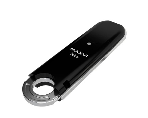 [носитель информации] Maxvi USB Drive 16GB P2 black, монолит с колпачком, ABS пластик, USB 2.0