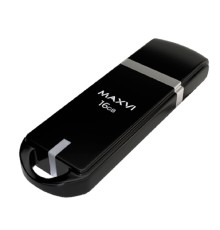 Maxvi USB Drive 16GB P3 black, монолит с колпачком, ABS пластик, USB 2.0