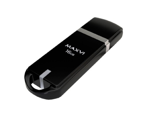 [носитель информации] Maxvi USB Drive 16GB P3 black, монолит с колпачком, ABS пластик, USB 2.0