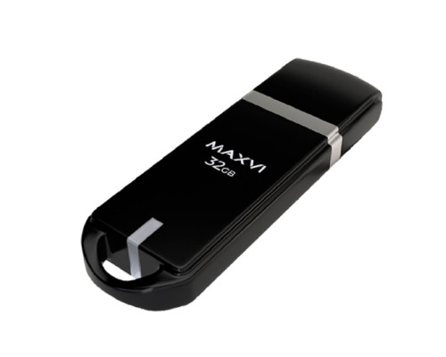 [носитель информации] Maxvi USB Drive 32GB P3 black, монолит с колпачком, ABS пластик, USB 2.0