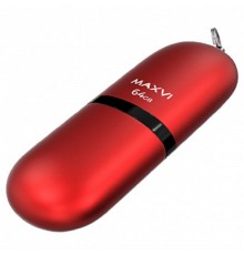 Maxvi USB Drive 64GB SF red, монолит с колпачком, soft touch, USB 2.0