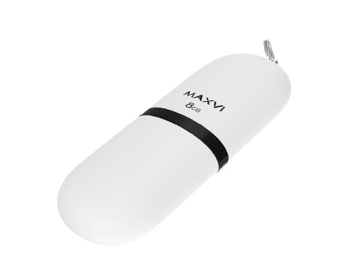 [носитель информации] Maxvi USB Drive 8GB SF white,  монолит с колпачком, soft touch, USB 2.0