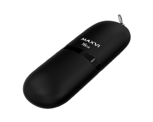 [носитель информации] Maxvi USB Drive 16GB SF black, монолит с колпачком, soft touch, USB 2.0