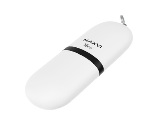 [носитель информации] Maxvi USB Drive 16GB SF white, монолит с колпачком, soft touch, USB 2.0