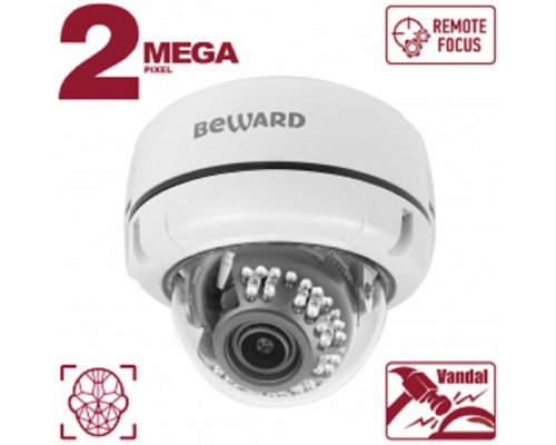[Камера видеонаблюдения] BEWARD B2530DVZ Купольная IP-камера 2Мп, 1/2.8' КМОП SONY Starvis, объектив 2.7-13.5мм, ИК-подсветка до 25м, microSDXC (до 256 ГБ), детекция лиц, IP66