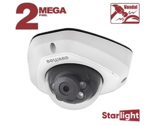 [Камера видеонаблюдения] BEWARD SV2012DM Купольная IP-камера 2 Мп, 1/2.8' КМОП Starlight, 0.002 лк (день)/0.001 лк (ночь), 2xWDR до 120 дБ, 3 потока H.265/Н.264 HP/MP/BP, MJPEG, 30к/с, 1920x1080, объектив 2.8 / 3.6 мм (на вы