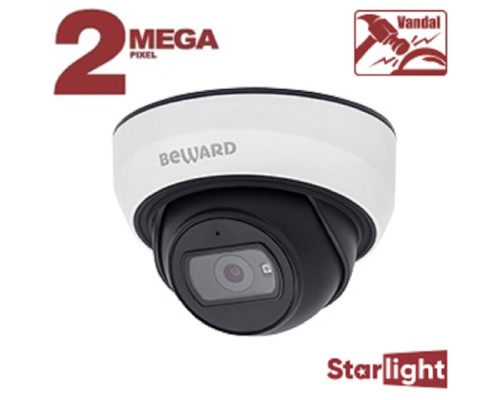 [Камера видеонаблюдения] BEWARD SV2012DBS Купольная IP-камера 2 Мп, 1/2.8' КМОП Starlight,  2xWDR до 120 дБ, 3 потока H.265/Н.264 HP/MP/BP, MJPEG, 30к/с, 1920?1080, объектив 2.8 / 3.6 мм (на выбор)