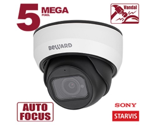 [Камера видеонаблюдения] BEWARD SV3212DZ Купольная IP-камера 5 Мп, 1/2.8' КМОП Sony Starvis,2xWDR до 120 дБ, 3 потока H.265/Н.264 HP/MP/BP, MJPEG, 30к/с, 2592x1944, моторизованный объектив 2.7-13.5