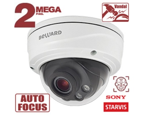 [Камера видеонаблюдения] BEWARD SV2018DVZ Купольная IP-камера 2 Мп, 1/2.8' КМОП Sony Starvis, 2xWDR до 120 дБ, 3 потока H.265/Н.264 HP/MP/BP, MJPEG, 60к/с, 1920x1080, моторизованный объектив 2.7-13.5мм