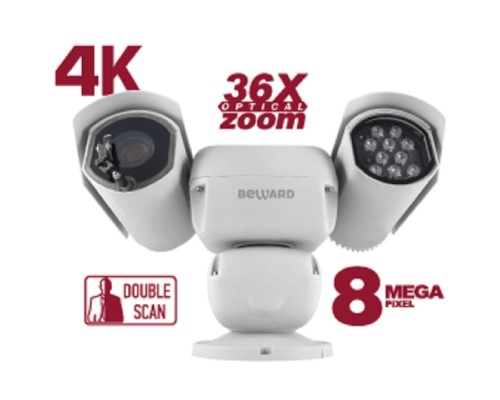 [Камера видеонаблюдения] BEWARD SV8193215-R3 8 Мп, 1/1.8' КМОП SONY Starvis, скоростная PTZ 0.1-200°/сек, 0.006 лк (день)/0.0005 лк (ночь), 2xWDR до 120 дБ, 3 потока H.265/H.264/MJPEG, Zoom 36x оптич
