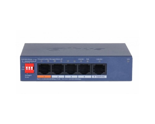 [Коммутаторы] DAHUA DH-CS4005-4GT-60 4-портовый гигабитный PoE коммутатор с функцией облачного управления, 4 RJ45 10/100/1000Мбит/с (PoE/PoE+/Hi-PoE), 1 RJ45 10/100/1000Мбит/с (uplink), суммарно 60Вт