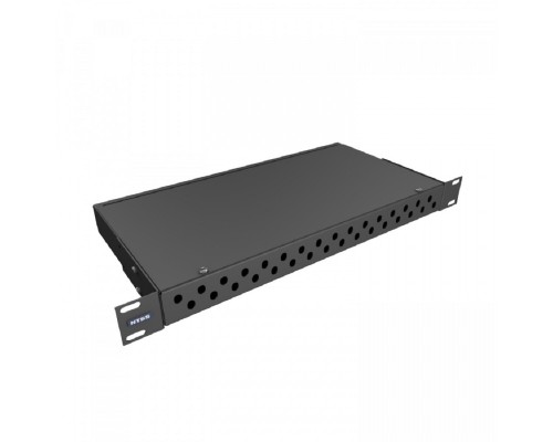 [Кросс, патч панель, адаптер] NTSS Кросс NTSS оптический 19' укомплектованный 1U, 32 порта FC/UPC, 50/125 мкм (сплошная панель, сплайс-кассета, пигтейлы, КДЗС, адаптеры) черный RAL 9005 NTSS-RFOB-1U-32-FC/U-50-SP1.5G0AY-BL