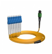 NTSS Волоконно-оптическая сборка fan-out NTSS 12ов, MPO/APC (male)-LC/UPC, 9/125, внутренний, вывод 1м, буфер 2.0мм, 15м, LSZH NTSS-FM12-9-MPO/A(m)-LC/U-1.0-2.0-15