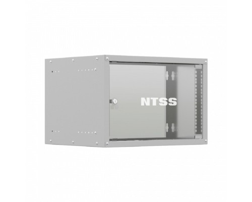 [Шкаф телекоммуникационный, стойка] NTSS Шкаф настенный телекоммуникационный NTSS LIME 6U 550х350х370мм, 2 профиля 19, дверь стеклянная, боковые стенки несъемные, разобранный, серый RAL 7035 NTSS-WL6U5535GS