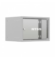 NTSS Шкаф настенный телекоммуникационный NTSS LIME 6U 550х600х370мм, 2 профиля 19, дверь стеклянная, боковые стенки несъемные, разобранный, серый RAL 7035 NTSS-WL6U5560GS