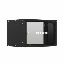 NTSS Шкаф настенный телекоммуникационный NTSS LIME 6U 550х600х370мм, 2 профиля 19, дверь стеклянная, боковые стенки несъемные, разобранный, черный RAL 9005 NTSS-WL6U5560GS-BL