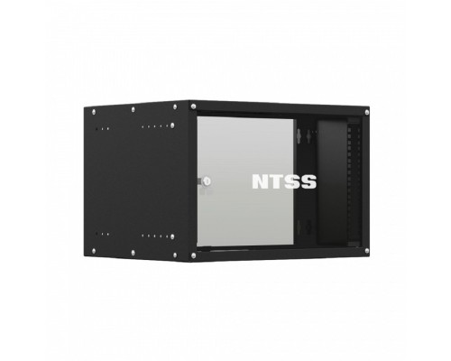 [Шкаф телекоммуникационный, стойка] NTSS Шкаф настенный телекоммуникационный NTSS LIME 6U 550х600х370мм, 2 профиля 19, дверь стеклянная, боковые стенки несъемные, разобранный, черный RAL 9005 NTSS-WL6U5560GS-BL