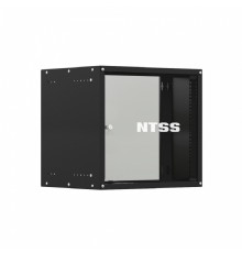NTSS Шкаф настенный телекоммуникационный NTSS LIME 9U 550х600х500мм, 2 профиля 19, дверь стеклянная, боковые стенки несъемные, разобранный, черный RAL 9005 NTSS-WL9U5560GS-BL