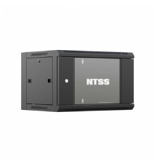 NTSS Шкаф настенный телекоммуникационный NTSS W 6U 600х450х370мм, 2 профиля 19, дверь стеклянная, боковые стенки съемные, задняя стенка, разобранный, черный RAL 9005 NTSS-W6U6045GS-2BL