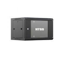 NTSS Шкаф настенный телекоммуникационный NTSS W 9U 600х450х500мм, 2 профиля 19, дверь стеклянная, боковые стенки съемные, задняя стенка, разобранный, черный RAL 9005 NTSS-W9U6045GS-2BL