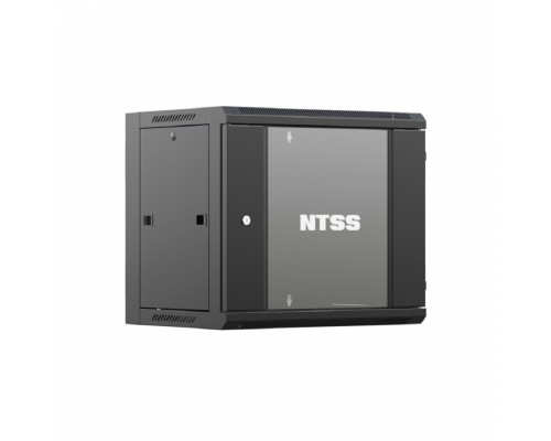 [Шкаф телекоммуникационный, стойка] NTSS Шкаф настенный телекоммуникационный NTSS W 12U 600х450х635мм, 2 профиля 19, дверь стеклянная, боковые стенки съемные, задняя стенка, разобранный, черный RAL 9005 NTSS-W12U6045GS-2BL