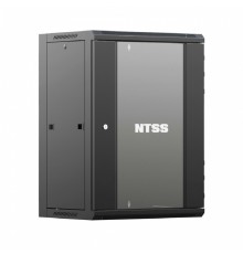 NTSS Шкаф настенный телекоммуникационный NTSS W 18U 600х450х964мм, 2 профиля 19, дверь стеклянная, боковые стенки съемные, задняя стенка, разобранный, черный RAL 9005 NTSS-W18U6045GS-BL