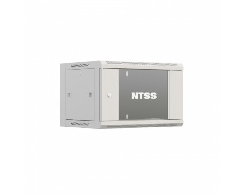 [Шкаф телекоммуникационный, стойка] NTSS Шкаф настенный телекоммуникационный NTSS W 6U 600х600х370мм, 2 профиля 19, дверь стеклянная, боковые стенки съемные, задняя стенка, разобранный, серый RAL 7035 NTSS-W6U6060GS