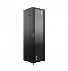 NTSS Шкаф напольный универсальный серверный NTSS R 42U 600х600мм, 4 профиля 19, двери стекло и сплошная металл, боковые стенки съемные, регулируемые опоры, разобранный, черный RAL 9005 NTSS-R42U6060GS