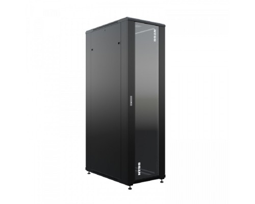 [Шкаф телекоммуникационный, стойка] NTSS Шкаф напольный универсальный серверный NTSS R 42U 800х1000мм, 4 профиля 19, двери стекло и сплошная металл, боковые стенки съемные, регулируемые опоры, разобранный, черный RAL 9005 NTSS-R42U80100