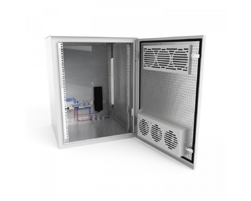 [Шкаф телекоммуникационный, стойка] NTSS Шкаф настенный климатический NTSS WT 6U (ШхВхГ) 600x400x350 мм, 4 профиля 19, с обогревом 100W и вентиляцией, IP55, серый RAL 7035 NTSS-WT6U6035H100VIP55