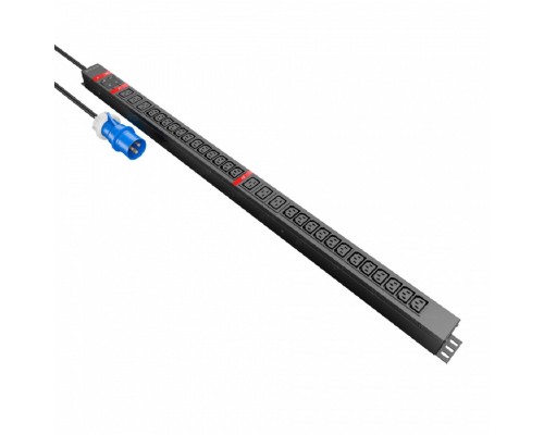 [Аксессуар] NTSS Блок распр.питания NTSS, Basic, 1ф32А, 7.4кВт, 2 гидр.авт., (24)С13, (6)С19, сталь, 3м каб., вил. IEC 60309 NTSS-PDU-KB312406-3023