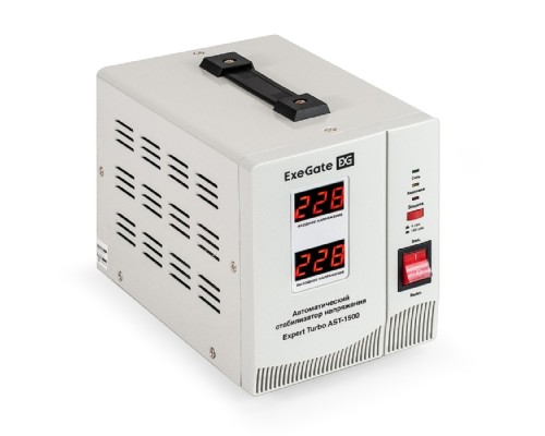 [Сетевой фильтр] Exegate EX291730RUS Стабилизатор напряжения ExeGate Expert Turbo AST-1500 (1500ВА, вход 80-260В, двойная цифр. индикация вход/вых. напряжения, выход 220В±8%, КПД 98%, 5 уровней защиты, задержка, усиле