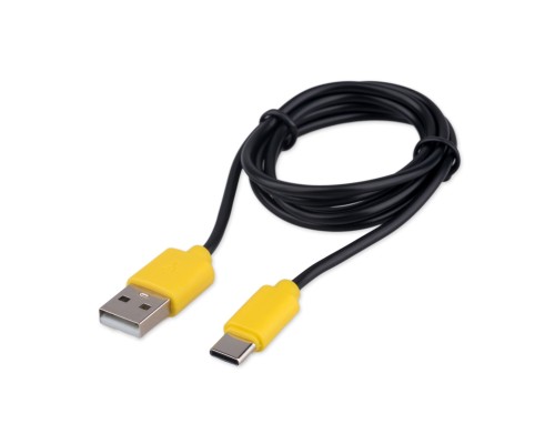 [кабели] Гарнизон Кабель USB2.0 AM/Type-C, медь, желтые коннекторы, черный кабель, 1м, пакет(GCC-USB2-AMCM-1M-BY)