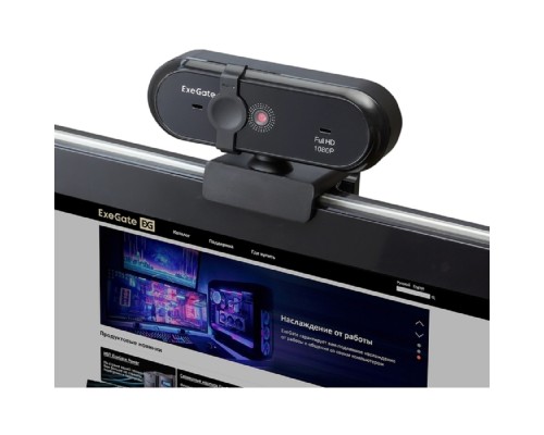 [веб камеры ] ExeGate Stream C925 Wide Full HD (2Мп, 1920х1080, 1080P,30fps, защитная шторка, фиксированный фокус, широкоугольный 4-линзовый объектив 79°, микрофон с шумоподавлением, универсальное крепление, USB, к