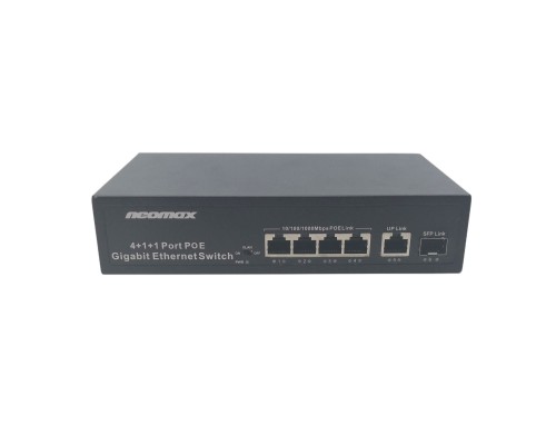 [Неомакс- коммутаторы] NEOMAX неуправляемый коммутатор NMS-106PoE-1000-S, 6 портов 1000 Mbps, 4xPoE+, 1xSFP, 110W, металл