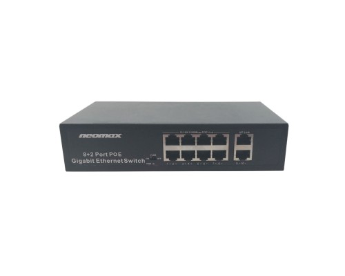 [Неомакс- коммутаторы] NEOMAX неуправляемый коммутатор NMS-110PoE-1000-S, 10 портов 1000 Mbps, 8xPoE+, 220W, металл