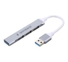 Gembird Разветвитель USB3.0/2.0, USB3.0, 3xUSB2.0, кабель USB 10см, серебристый металл, пакет (UHB-C206)