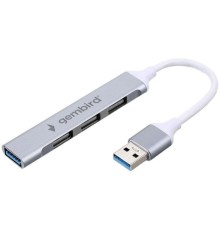Gembird Разветвитель USB3.0/2.0, USB3.0, 3xUSB2.0, кабель USB 10см, серебристый металл, пакет (UHB-C206)
