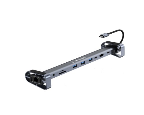 [Контроллер] Gembird Док-станция Type-C,10 в 1:3xUSB3.1, PD87W, Jack, SD/TF, HDMI, RJ45, Type-C, кабель14см (UHB-D5)