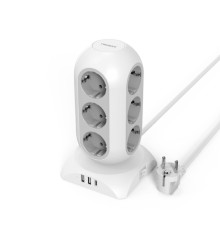 TESSAN TPS02-DE-C Сетевой фильтр с 12 розетками 220В, 2 USB-A портами, 1 USB-C портом и переключателем {80004242}